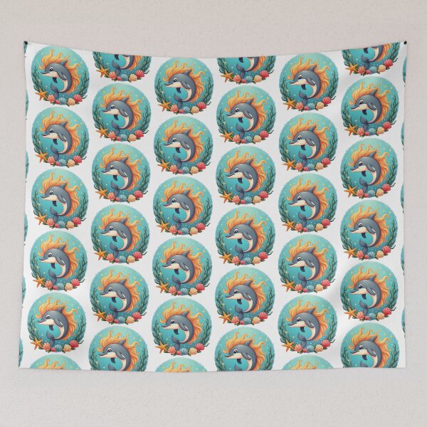 Item preview,  A smiling dolphin with a flowing, wavy mane designed and sold by Marcu Ioachim.