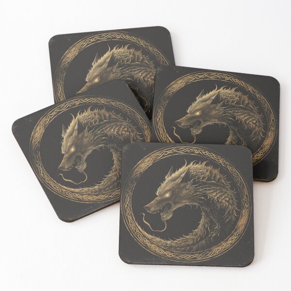 Item preview, Ouroboros of Valhalla – Golden Wolf-Dragon designed and sold by ArgentoArt.
