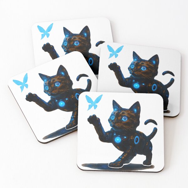 Item preview, Cyber Cat - Chasing Holographic Butterfly designed and sold by PufftailStudio.