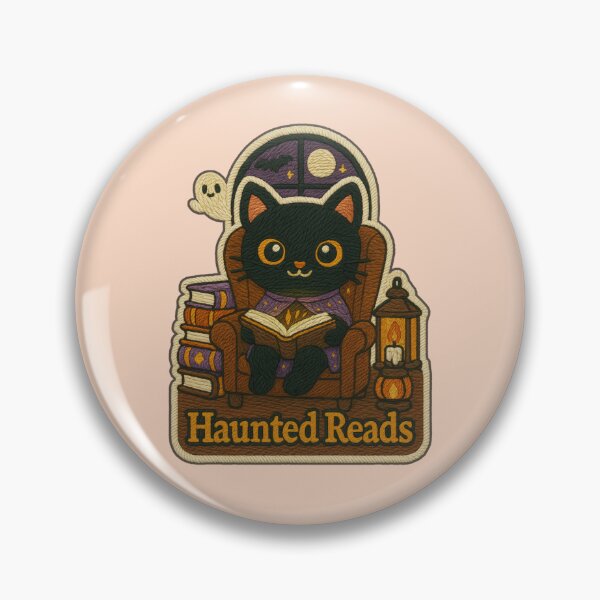 Artikelvorschau, Halloween-Katzenlesung – Haunted Reads Stickerei entworfen und verkauft von Nuist25.