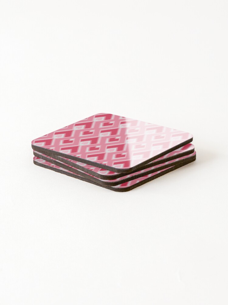 Thumbnail 4 of 5, Coasters (Set of 4), Colorful Pink Abstract Geometric Shape Ikat Pattern designed and sold by BWDecorPattern.