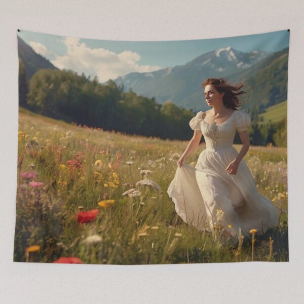 Aperçu de l'œuvre Meadow Breeze: Victorian Woman in Flowing Gown créée et vendue par BlareBlare.