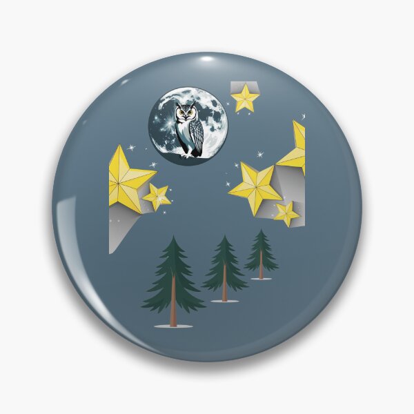 Item preview, An owl chilling under the moonlight, surrounded by golden stars and pine trees, probably plotting its next wisecrack or just judging the world silently. designed and sold by AddyTae.