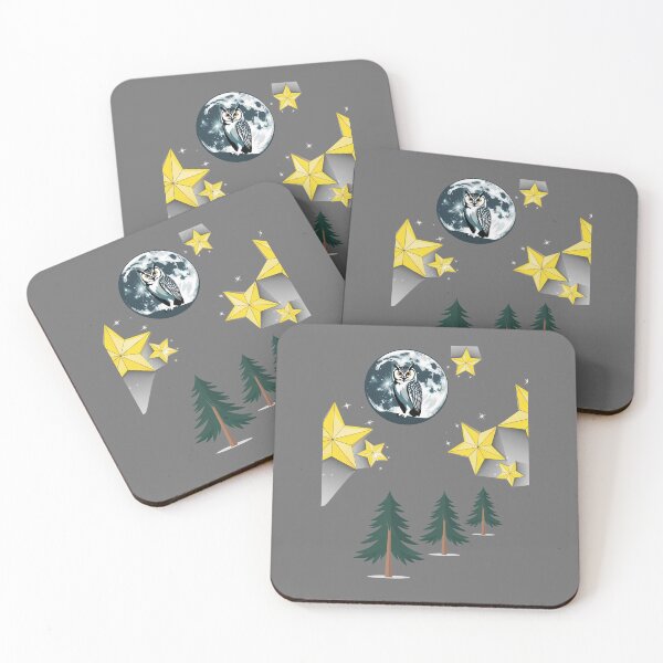 Item preview, An owl chilling under the moonlight, surrounded by golden stars and pine trees, probably plotting its next wisecrack or just judging the world silently. designed and sold by AddyTae.