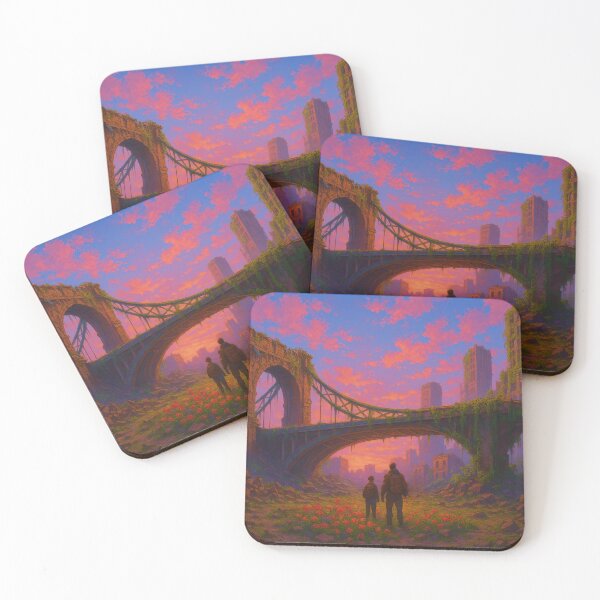Item preview, Post Apocalyptic Bridge Sunset Overgrown Cityscape designed and sold by ArtComixHaven.