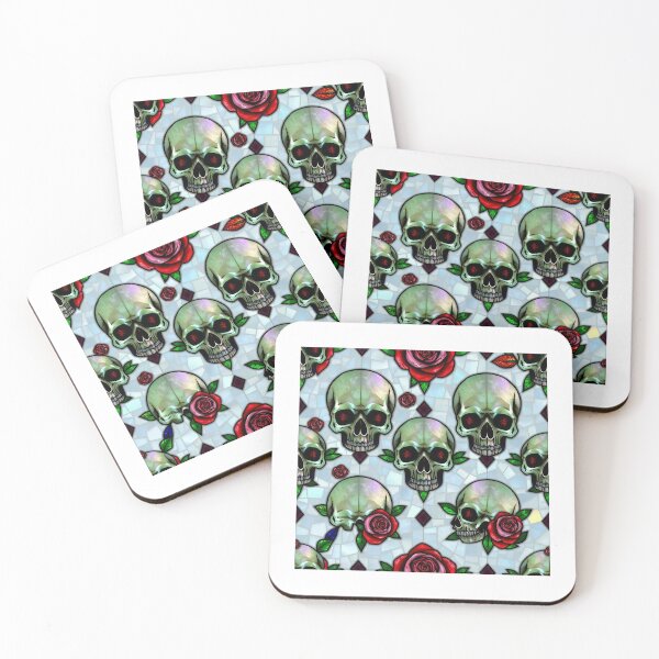 Item preview, Silver Stained Glass Skull and Roses Pattern & Cemetery Seamless Pattern  designed and sold by TheGaliyaStudio.