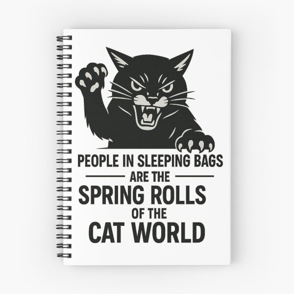 Item preview, Funny Cat Camping T-Shirt – People in Sleeping Bags Are the Spring Rolls of the Cat World designed and sold by Neon Nightmare.