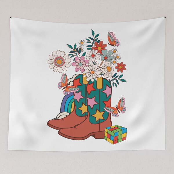Item preview, Whimsical Cowboy Boots with Rainbow and Butterflies designed and sold by yuki-hana.