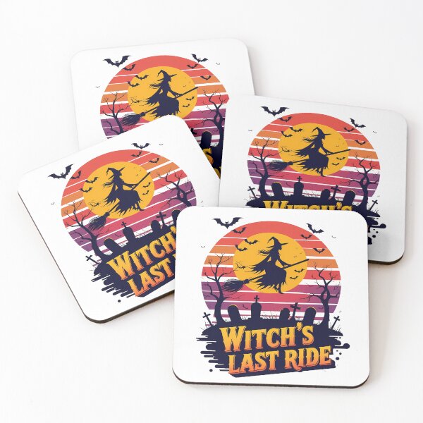 Item preview, Witch’s Last Ride – Retro Halloween Sunset with Flying Witch, Bats, and Graveyard designed and sold by LoliDesignShop.