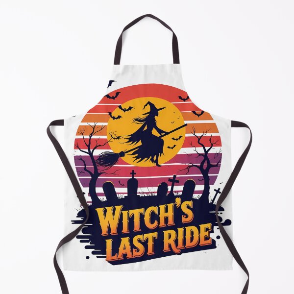 Item preview, Witch’s Last Ride – Retro Halloween Sunset with Flying Witch, Bats, and Graveyard designed and sold by LoliDesignShop.