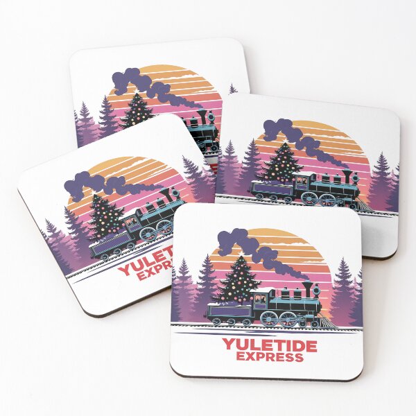 Item preview, Yuletide Express – Retro Christmas Train in Snowy Sunset Forest designed and sold by LoliDesignShop.