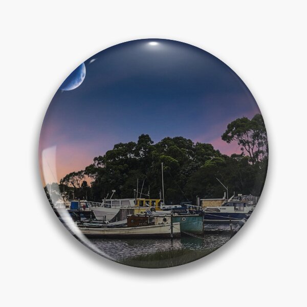 Item preview, Strahan Tasmania Dusk - Moonlit Harbour Photography - Old Fishing Boats on Glassy Water designed and sold by taspaul.