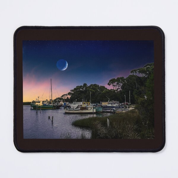 Item preview, Strahan Tasmania Dusk - Moonlit Harbour Photography - Old Fishing Boats on Glassy Water designed and sold by taspaul.