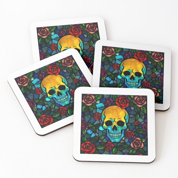 Item preview, Halloween Teal Stained Glass Skull and Rose Pattern & Cemetery Seamless Pattern  designed and sold by TheGaliyaStudio.