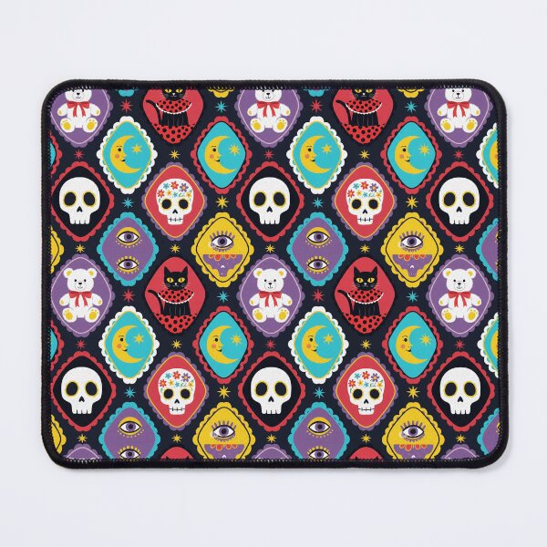 Item preview, Spooky Cute Folk Art Pattern: A Whimsical Day of the Dead Cat, Skull & Moon Tapestry designed and sold by DropRomance.