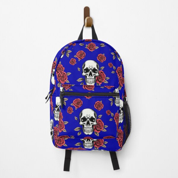 Item preview, Dark Blue Skull and Roses Tattoo & Halloween Cemetery Seamless Pattern  designed and sold by TheGaliyaStudio.