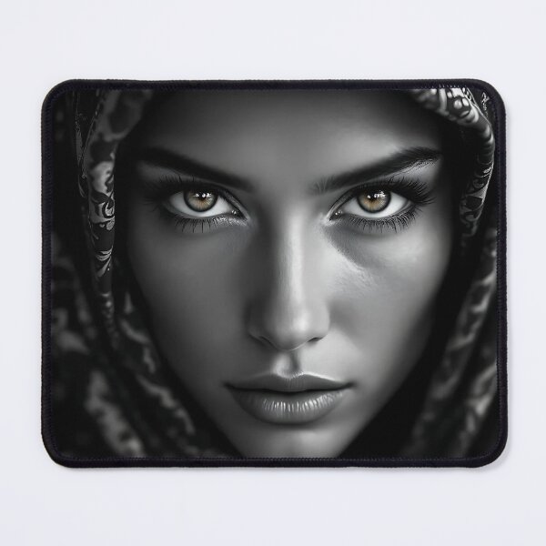 Item preview, Captivating black and white portrait gaze – Intense expression with golden eyes – AI artwork designed and sold by rolfzogg.