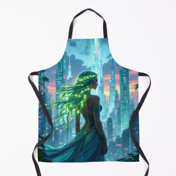Item preview, Solarpunk Empress – Neon City Skyline Eco-Future Portrait Art designed and sold by artmanikin.