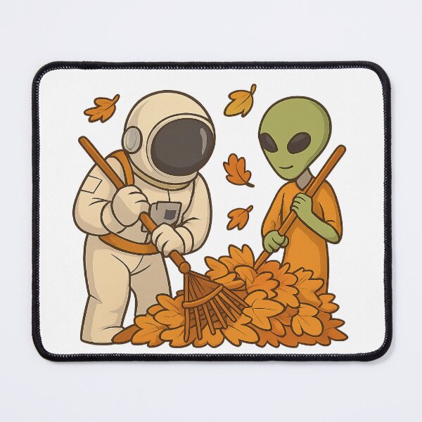 Item preview, Autumn Leaves Gathering: Astronaut & Alien in Fall designed and sold by HEERMANArt.