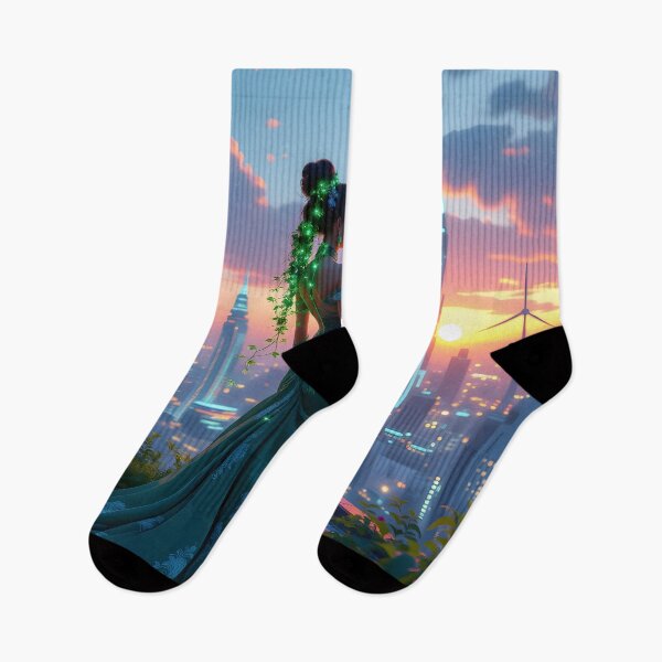 Item preview, Solarpunk Goddess at Sunset: Futuristic City Elegance designed and sold by artmanikin.