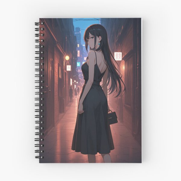 Item preview, Elegant Woman in Black Dress in Neon Alley designed and sold by SEIMEI2025.