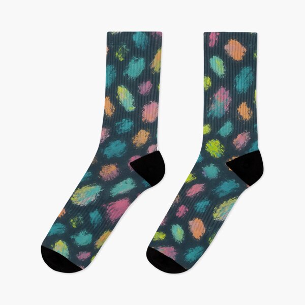 Item preview, Colorful Polka Dot Brushstroke Seamless Pattern – Vibrant Dots in Pink, Turquoise, Yellow, and Orange on Dark Background designed and sold by FestivityFinds.