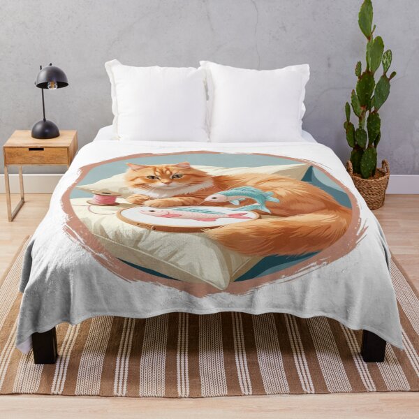 Item preview, Ginger Cat Embroidering Fish – Cozy Handmade Vibes designed and sold by jelonkaa.