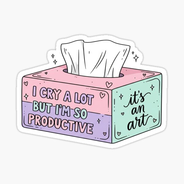 Artikel-Vorschau von „Ich weine viel, aber ich bin so produktiv“ – von Taylor Swift inspirierter Taschentuchbox-Aufkleber, designt und verkauft von FormCo.