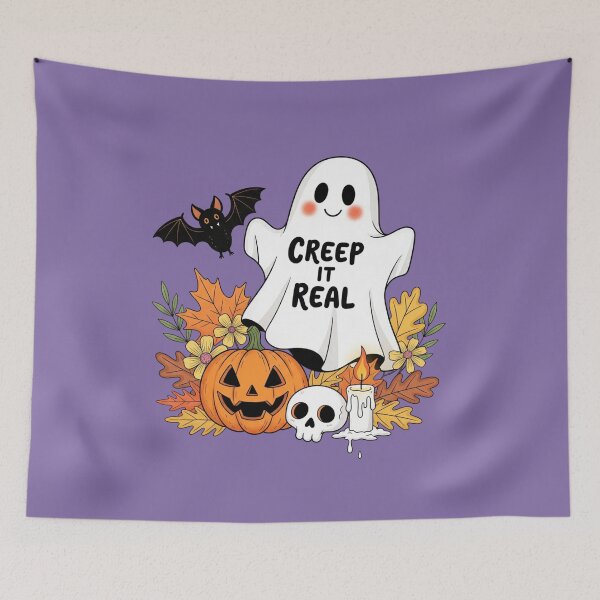 Item preview, Cute "Creep it Real" Ghost Halloween Illustration designed and sold by DropRomance.