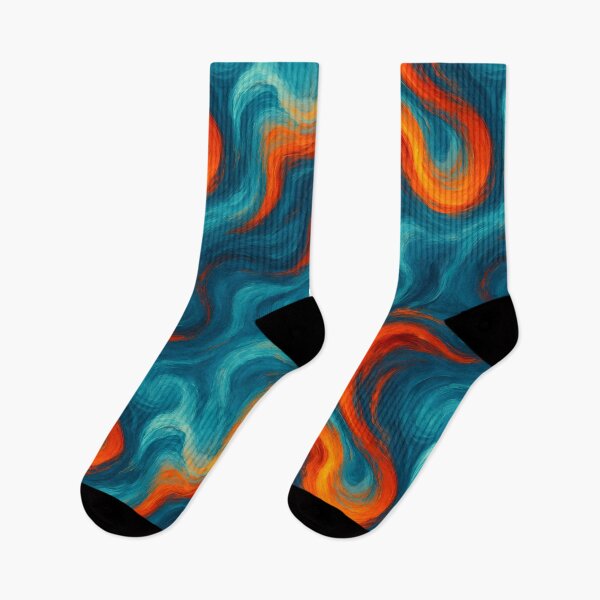 Item preview, Dynamic Swirling Brushstroke Seamless Pattern – Vibrant Turquoise and Orange Fluid Design designed and sold by FestivityFinds.