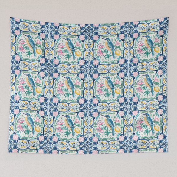 Item preview, Portuguese Tile Bird Pattern – Classic Floral Line Art designed and sold by imaginefountain.