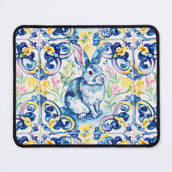 Item preview, Watercolor Rabbit Portuguese Tile – Floral Vintage Tile Art Decor designed and sold by imaginefountain.