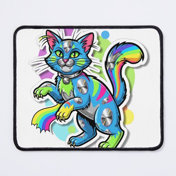 Item preview, Neon Chrome Kitty – Playful Y2K Sticker Art designed and sold by 001Haiba.