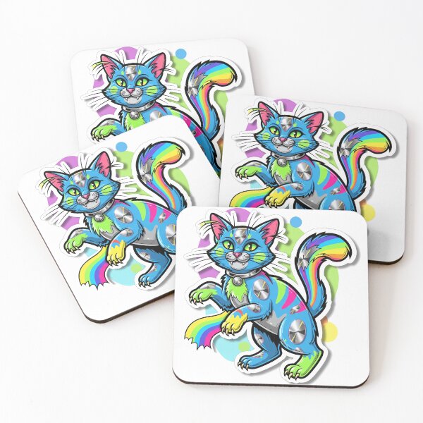 Item preview, Neon Chrome Kitty – Playful Y2K Sticker Art designed and sold by 001Haiba.