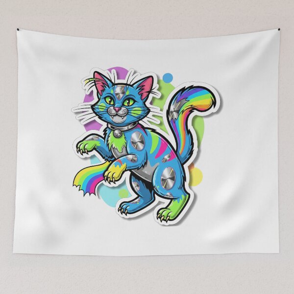 Item preview, Neon Chrome Kitty – Playful Y2K Sticker Art designed and sold by 001Haiba.