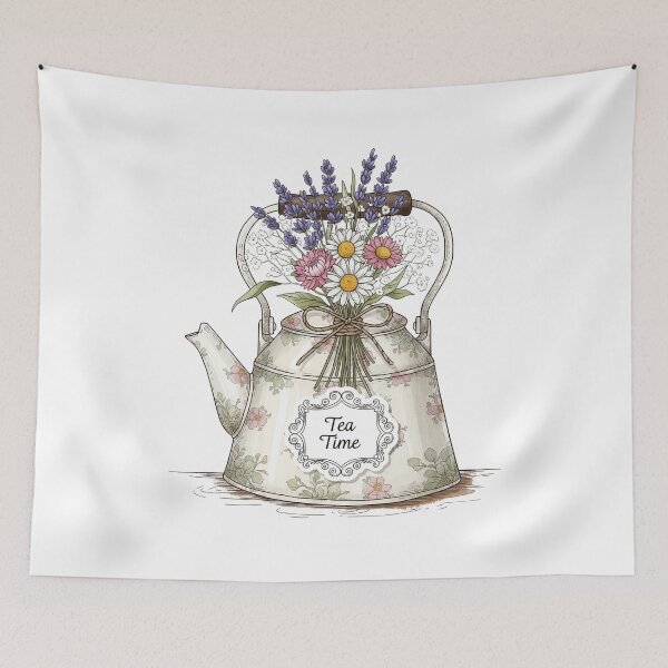 Item preview, Cottagecore Tea Kettle – Vintage Floral Sticker designed and sold by 001Haiba.
