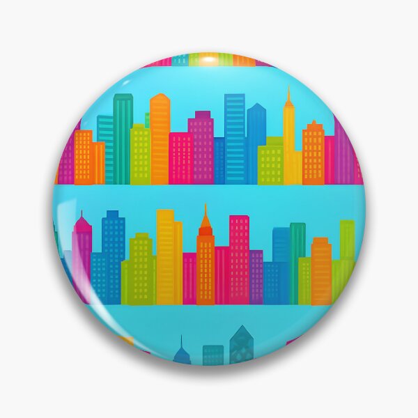 Item preview, Colorful City Skyline Seamless Pattern – Bright Skyscrapers in Pink, Blue, Green, and Yellow on Blue Background designed and sold by FestivityFinds.