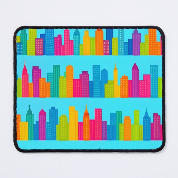 Item preview, Colorful City Skyline Seamless Pattern – Bright Skyscrapers in Pink, Blue, Green, and Yellow on Blue Background designed and sold by FestivityFinds.