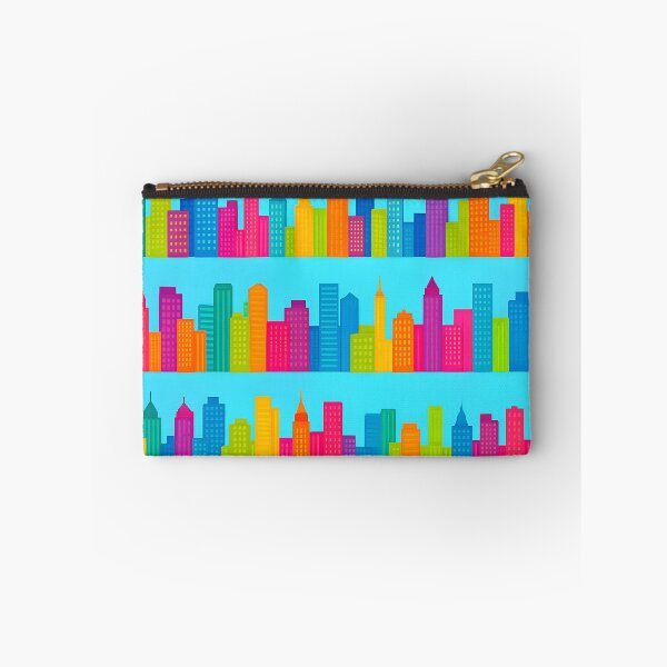 Item preview, Colorful City Skyline Seamless Pattern – Bright Skyscrapers in Pink, Blue, Green, and Yellow on Blue Background designed and sold by FestivityFinds.