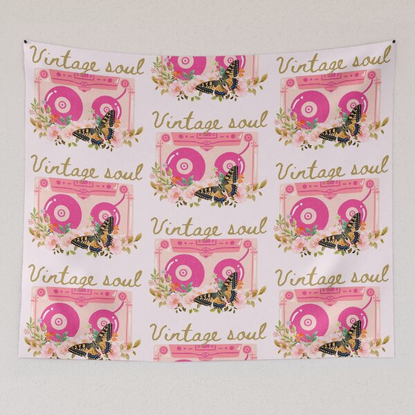 Item preview, Vintage Soul – Pink Retro Cassette with Golden Text Florals Butterfly designed and sold by EmeraldeaArt.