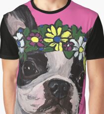 Boston Terrier With Flower Crown Graphic T-Shirt
