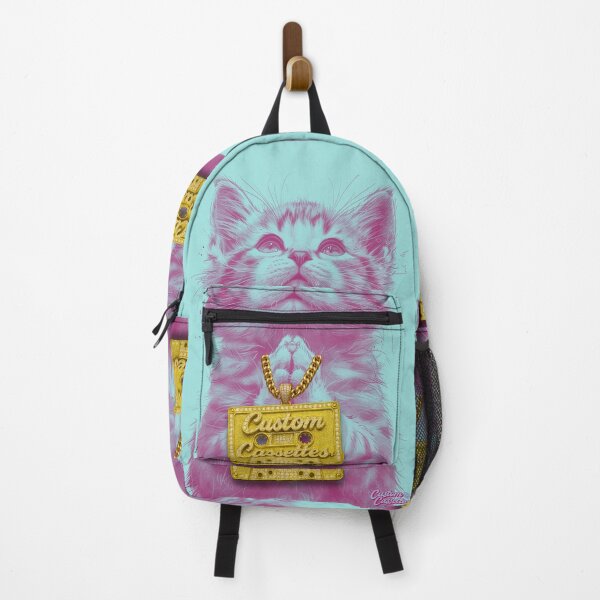 Item preview, Pink Cat with Custom Cassettes Pendant – Funny Cool Retro Meme Art designed and sold by WHITE FLAME PRINTS.