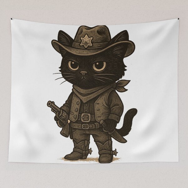 Item preview, Midnight Outlaw – Black Cowboy Cat designed and sold by Qopta.