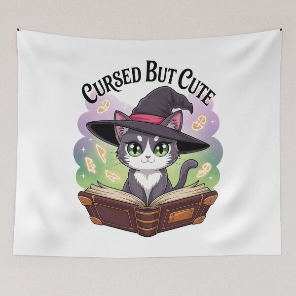 Item preview, Cursed But Cute Kawaii Cat Halloween T-Shirt – Adorable Witch Cat with Glowing Green Eyes designed and sold by al21ex.