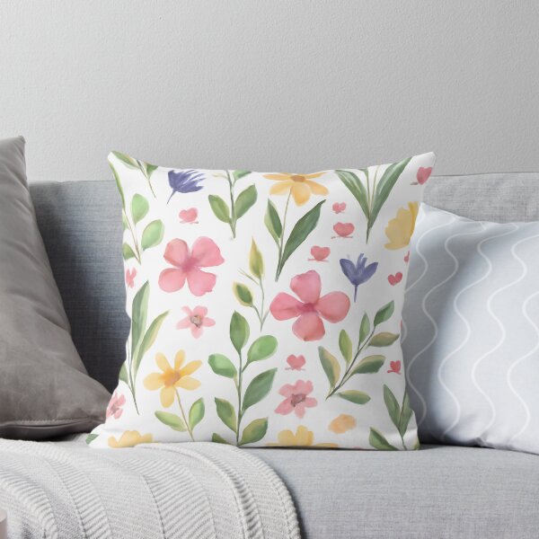 Item preview, Watercolor Floral Seamless Pattern – Soft Pink, Yellow, and Purple Flowers with Green Leaves on White Background designed and sold by FestivityFinds.