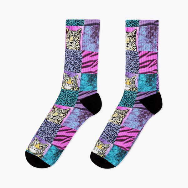 Item preview, leopard and tiger furry animal print in vibrant colors of lilac, teal and pink designed and sold by MagentaRose.