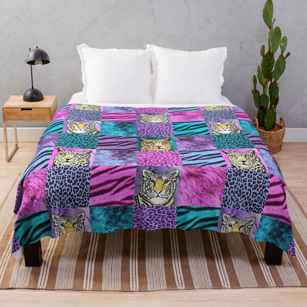 Item preview, leopard and tiger furry animal print in vibrant colors of lilac, teal and pink designed and sold by MagentaRose.