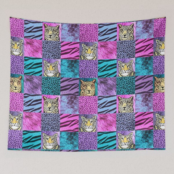 Item preview, leopard and tiger furry animal print in vibrant colors of lilac, teal and pink designed and sold by MagentaRose.
