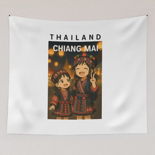 Item preview, Two Sisters Enjoying Thai Floating Market Adventure – Anime Style Illustration designed and sold by konthai.familyart.