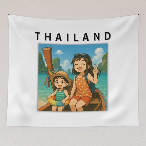 Item preview, Sisters Exploring Thailand on a Longtail Boat – Anime Style designed and sold by konthai.familyart.